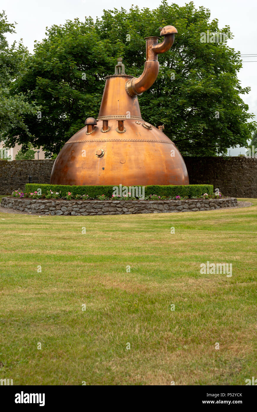 The emblematic Copper Still Pot at the entrance of the Old Jameson Whiskey Distillery in Midleton Ireland as part of the Jameson Experience. Stock Photo