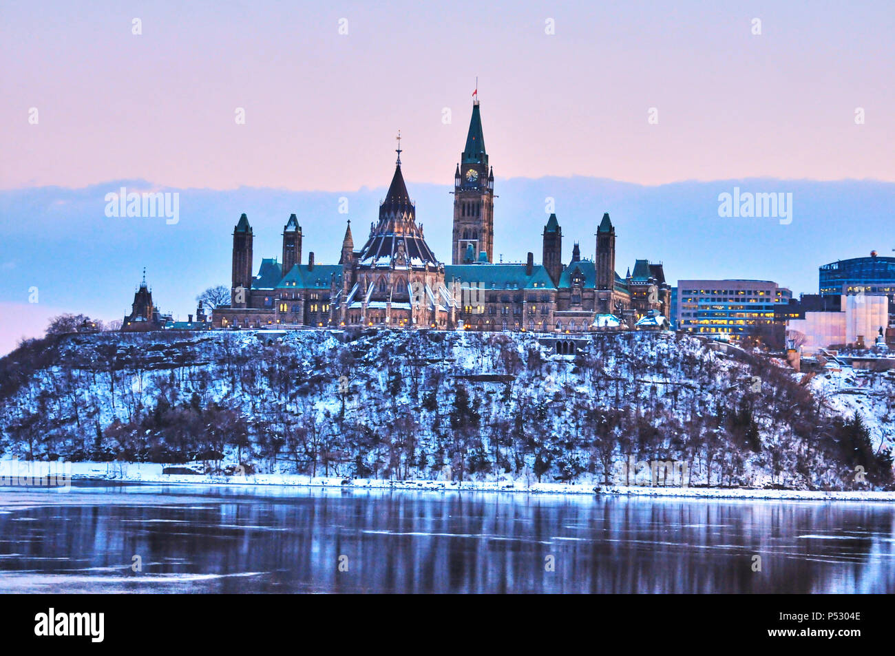 Views of Ottawa, Canada during snow storm in winter during daytime