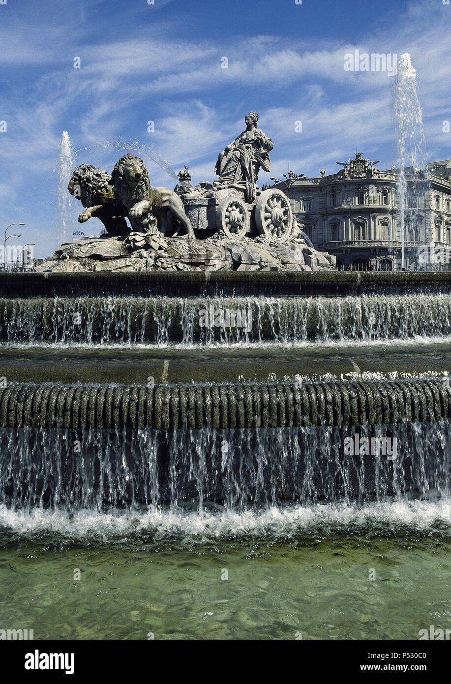 Spain. Madrid. Fountain of Cibeles. Monument designed by Ventura Rodri guez between 177-1782. Neo-classical. Stock Photo