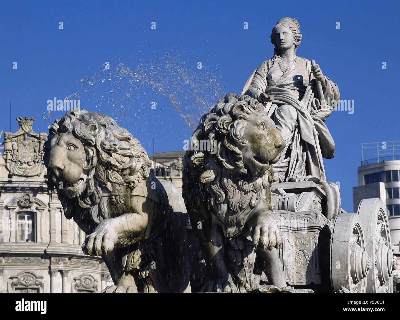 Spain. Madrid. Fountain of Cibeles. Monument designed by Ventura Rodri guez between 177-1782. Neo-classical. Stock Photo