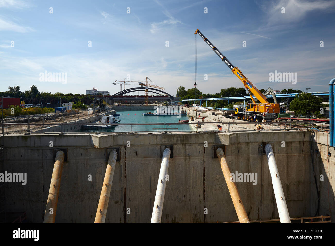 Berlin, Germany - Construction site of the A100 motorway at the Sonnenallee in Berlin-Neukoelln. Stock Photo