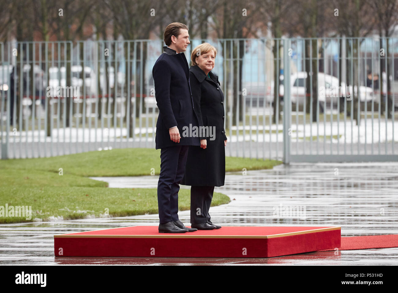 Berlin, Germany - German Chancellor Angela Merkel welcomes the Austrian Federal Chancellor Sebastian Kurz Stock Photo