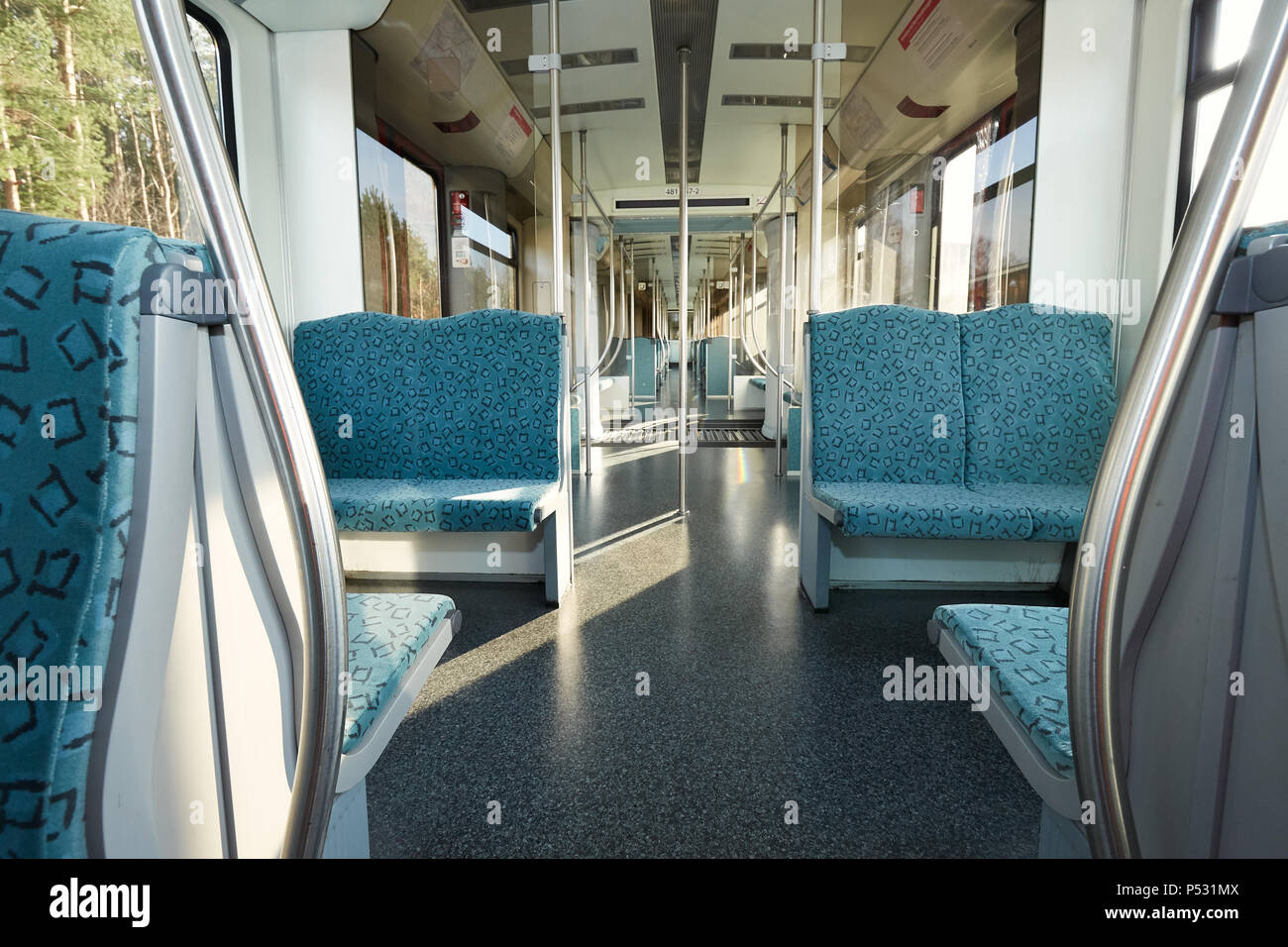 Berlin, Germany - An empty compartment in the wagon of a class 481 S-Bahn Stock Photo