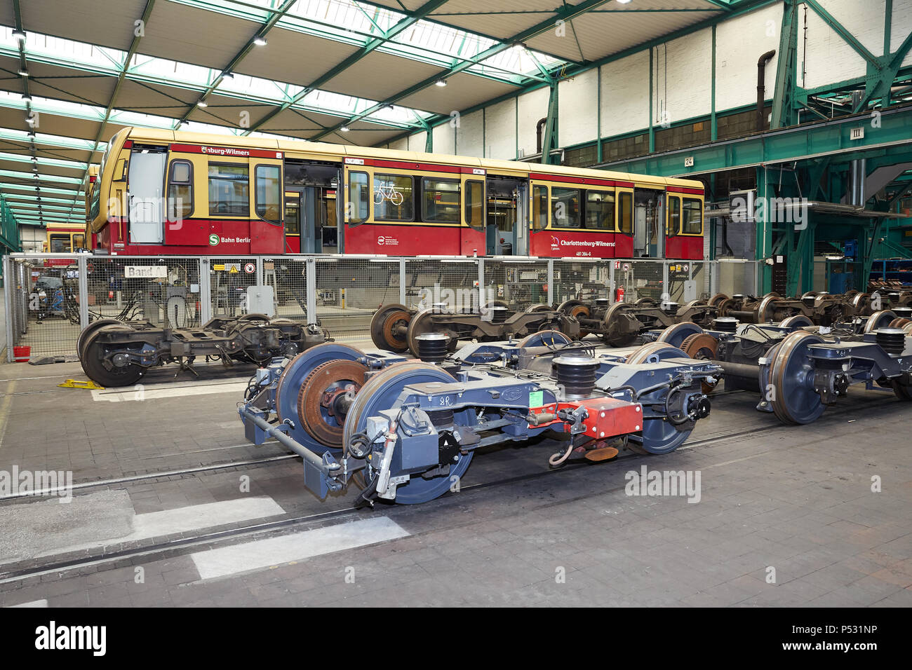 Berlin, Germany - trains of the S-Bahn Berlin from the class 481 are in the workshop for maintenance Stock Photo