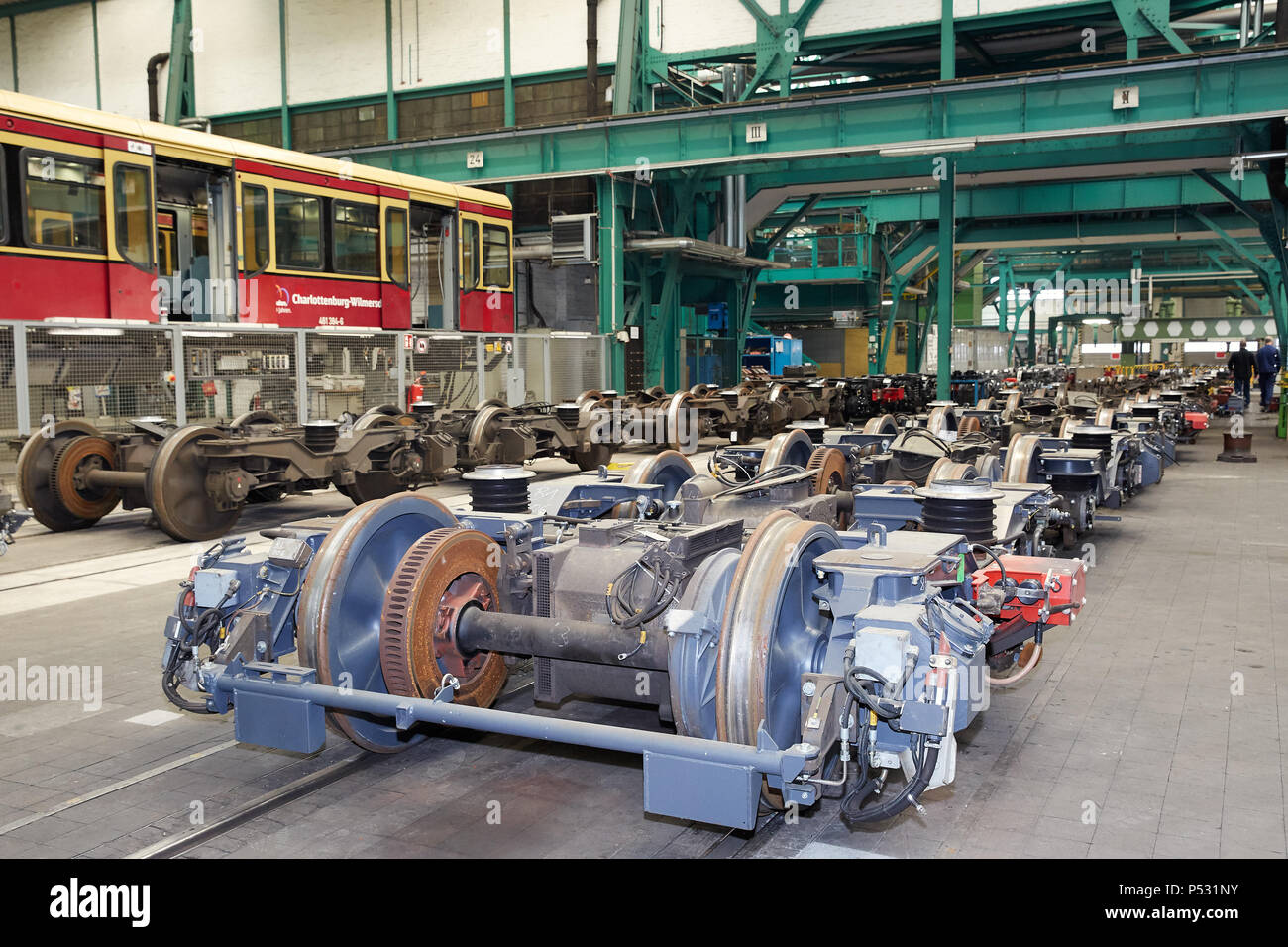 Berlin, Germany - trains of the S-Bahn Berlin from the class 481 are in the workshop for maintenance Stock Photo