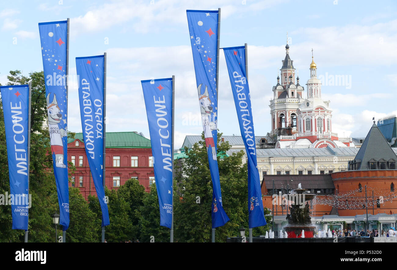 flags of the World Cup in Moscow Stock Photo