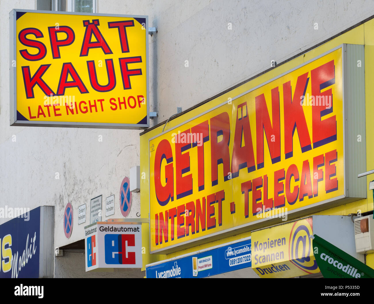 Outside lettering of a Spaetkaufs in Berlin Stock Photo