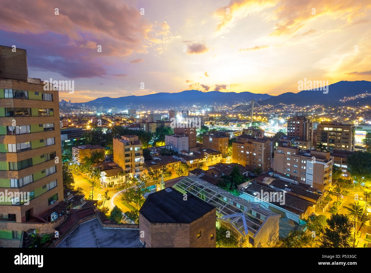 Sunset in Envigado, near Medellin Colombia Stock Photo