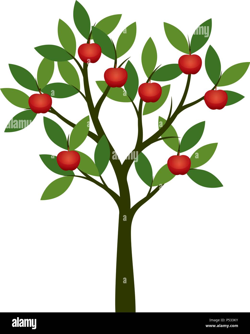 Apple Tree with red Apple fruits. Vector Illustration. Stock Vector