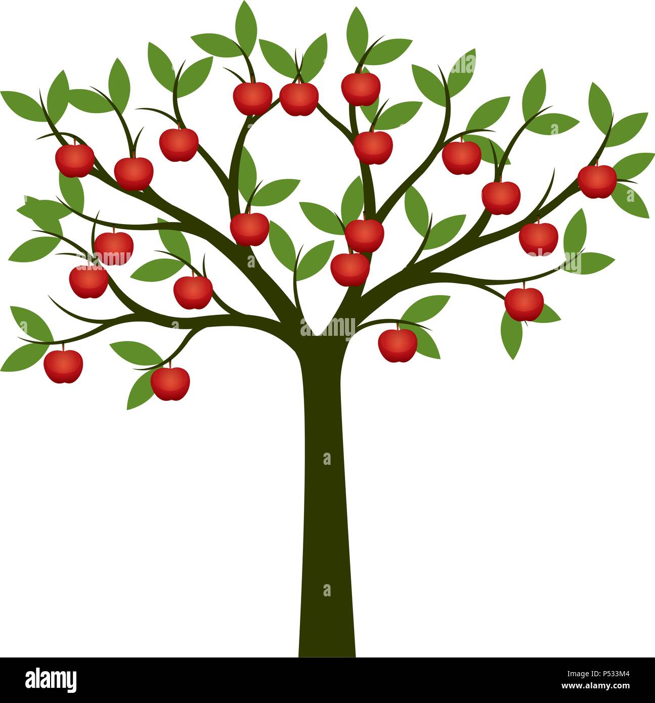 Apple Tree with red Apple fruits. Vector Illustration. Stock Vector