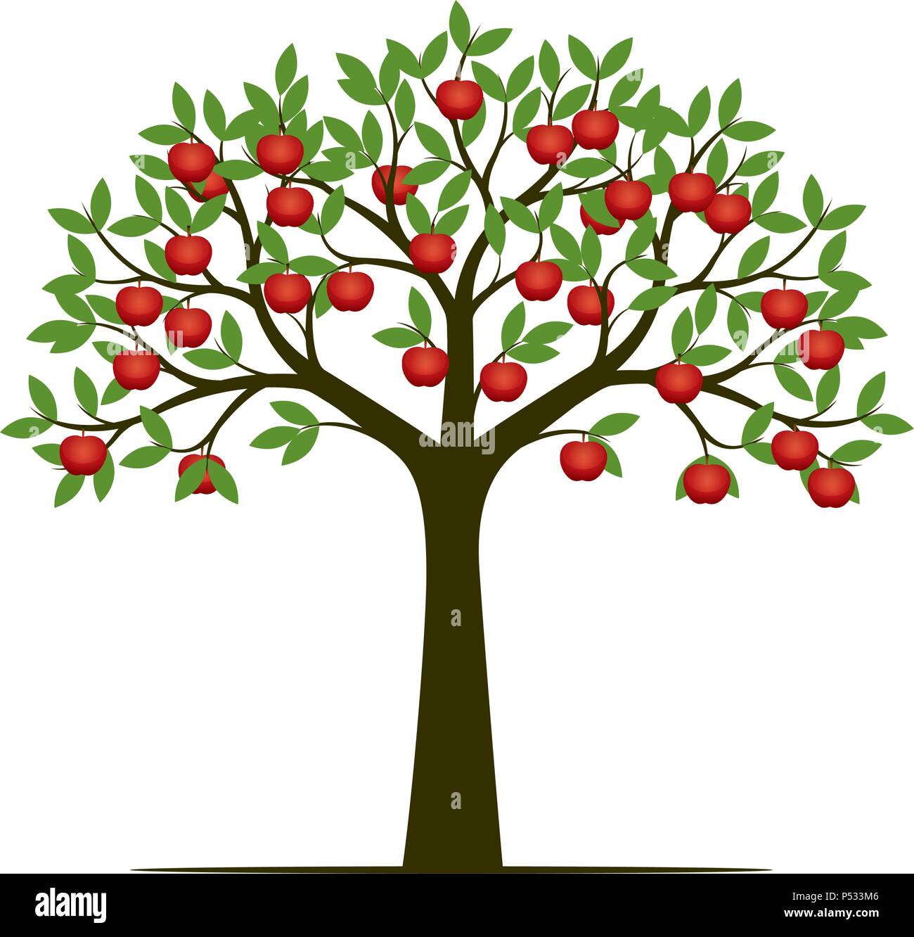 Apple Tree with red Apple fruits. Vector Illustration. Stock Vector