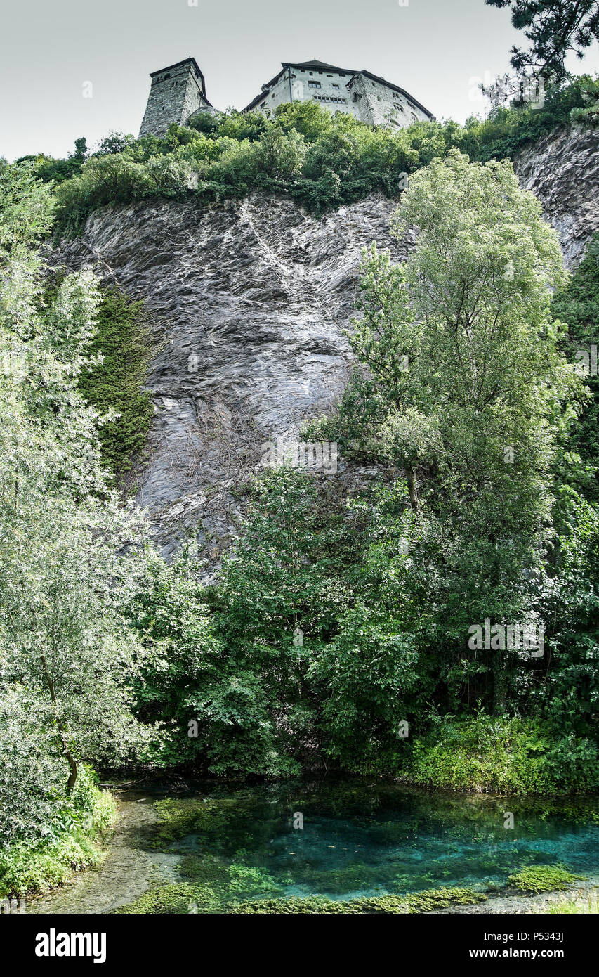 majestic castle high up on a cliff in Liechtenstein Stock Photo