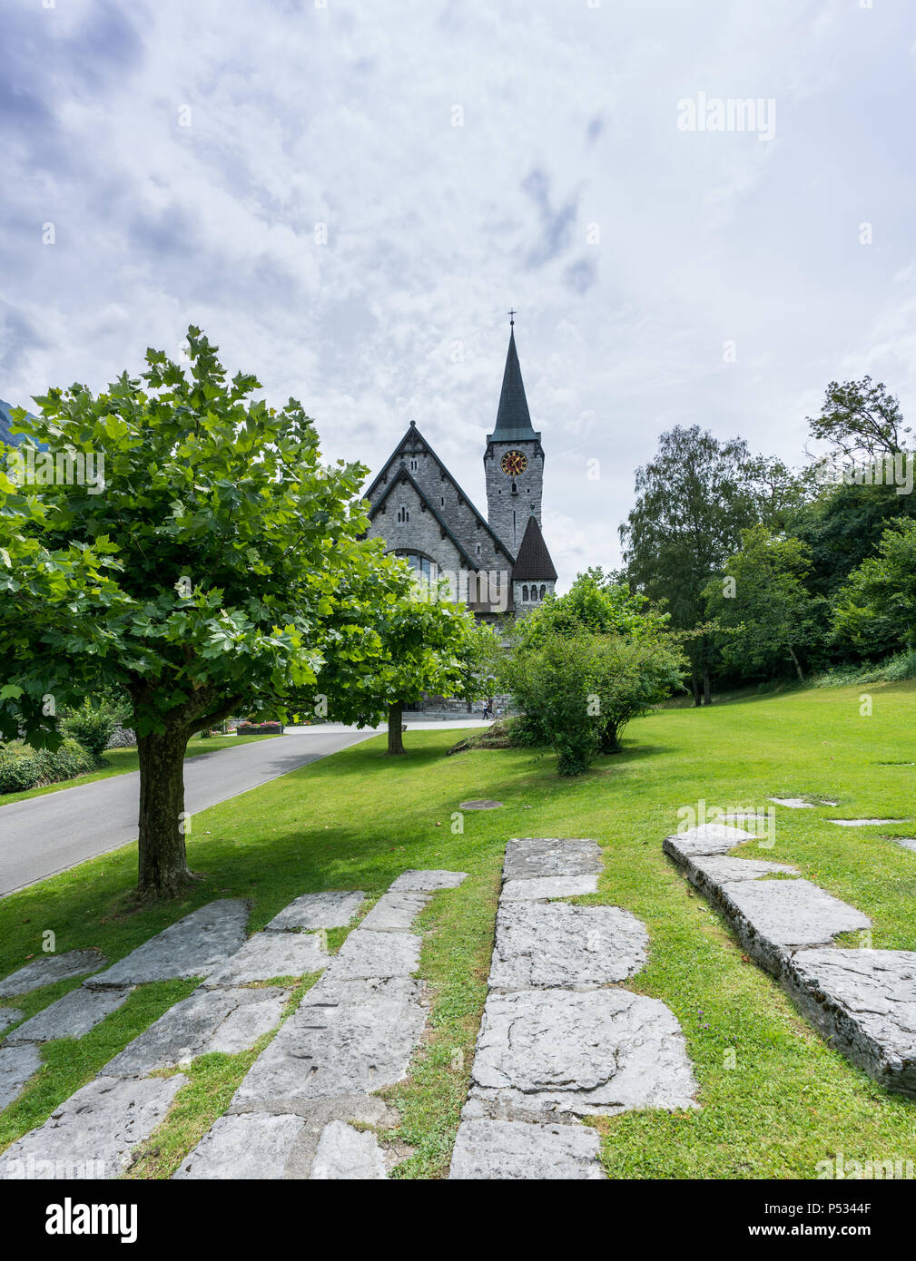 historic church in the village of Balzers in Liechtenstein Stock Photo