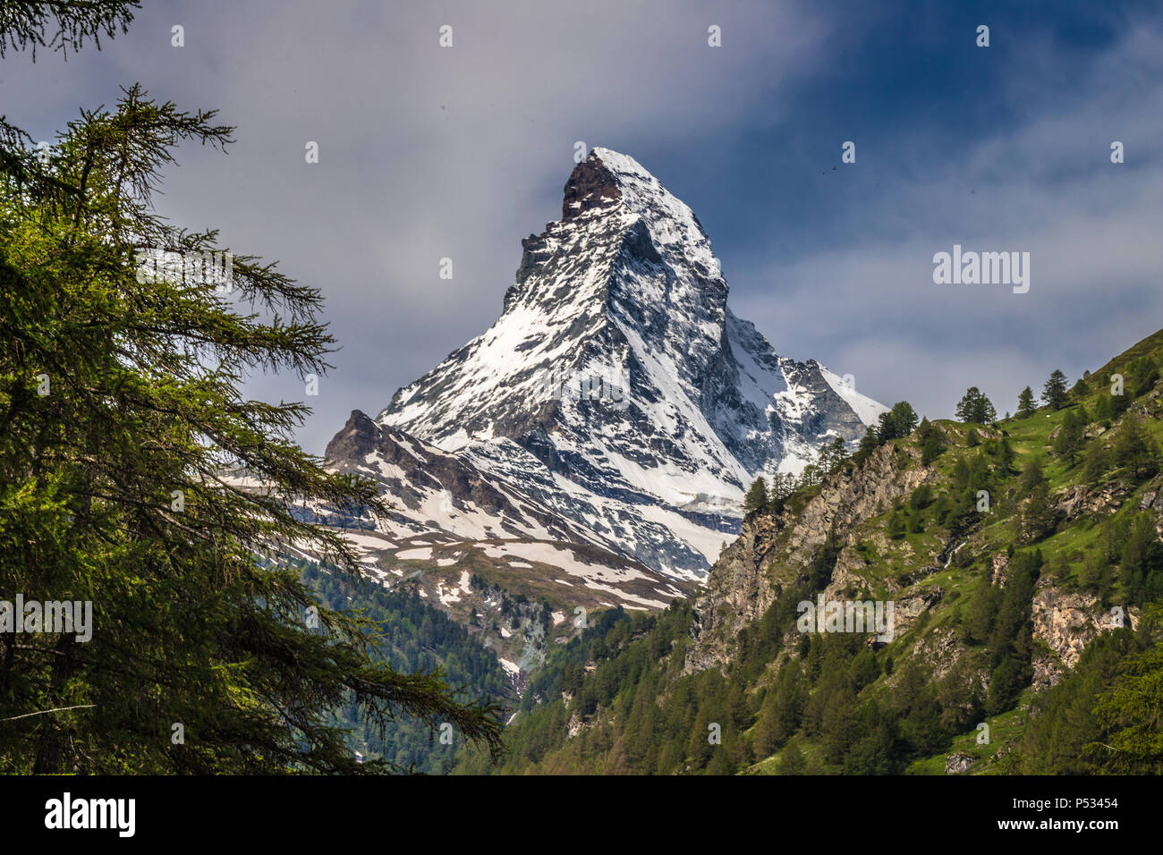 The Matterhorn as seen from Zermatt Stock Photo