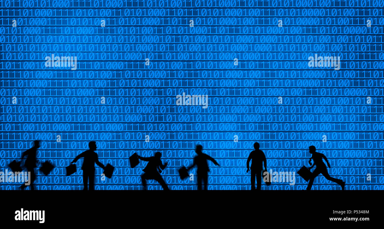 an image of business people on binary code background Stock Photo