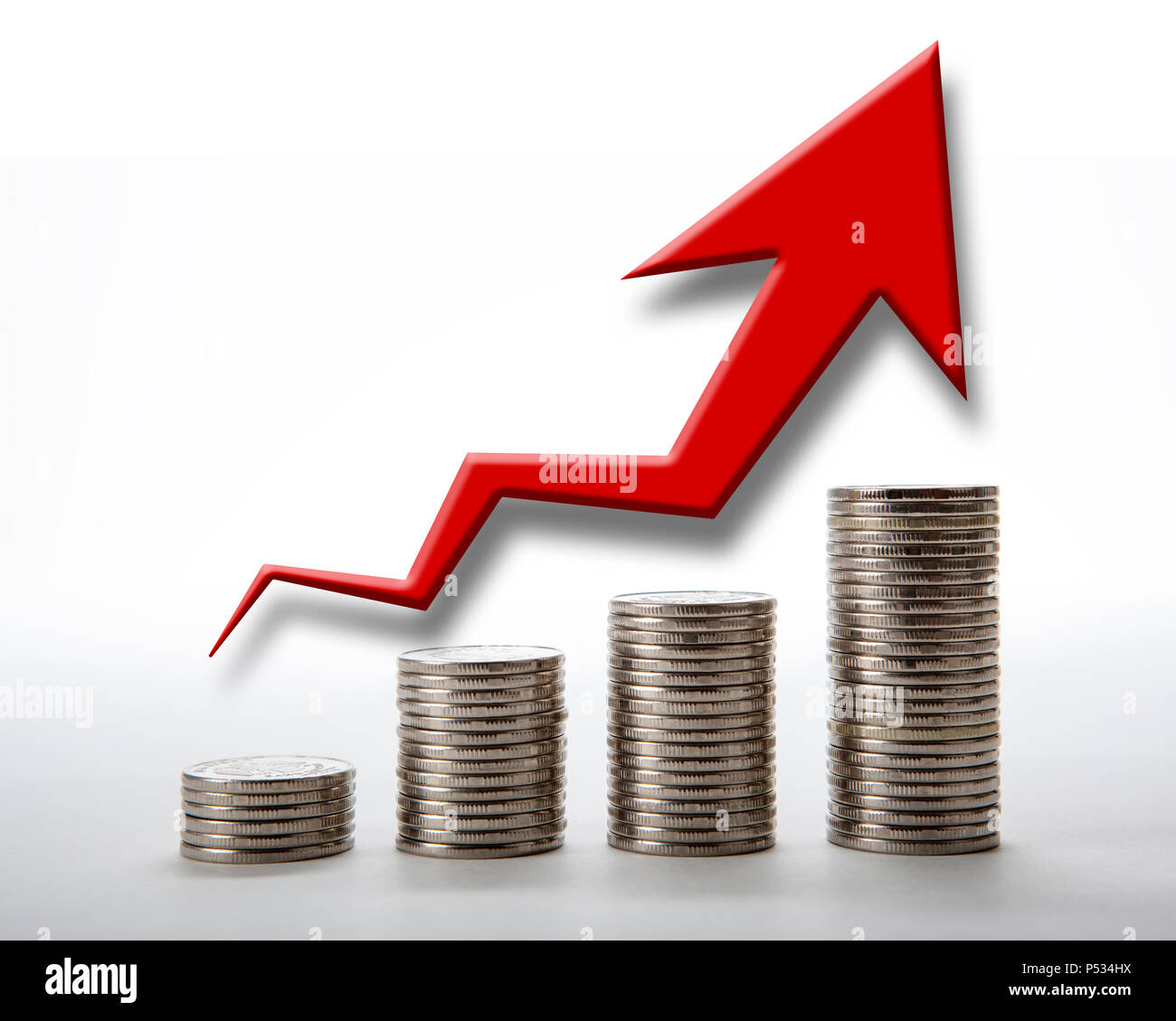 Coin Stack Arithmetic Program stacks of coins with diagram close up Stock Photo - Alamy
