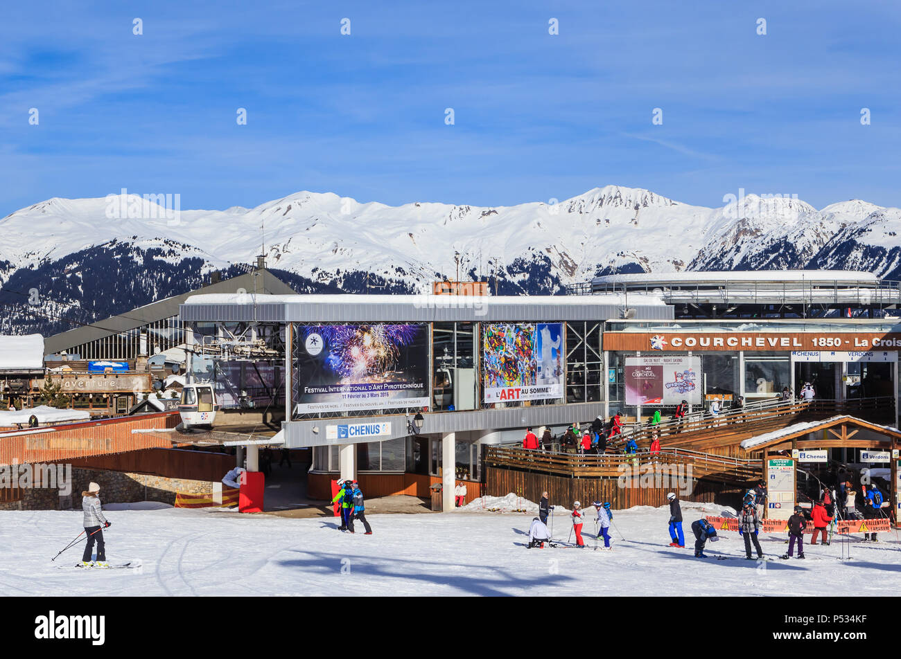 Lower Chenus lift station. Ski Resort Courchevel 1850 m in wintertime.  France Stock Photo - Alamy