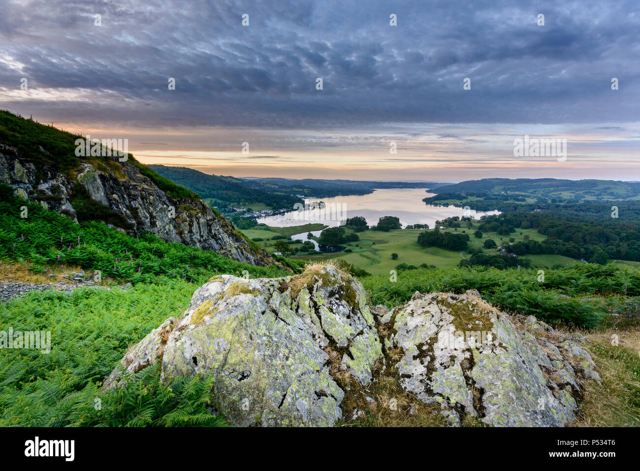 Classic view of Lake Windermere from Loughrigg Fell, Ambleside, Lake