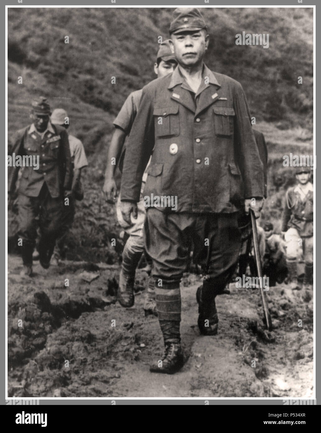General Yamashita en route to signing the Japanese surrender in the Philippines. He was hanged for war crimes in 1946. Stock Photo