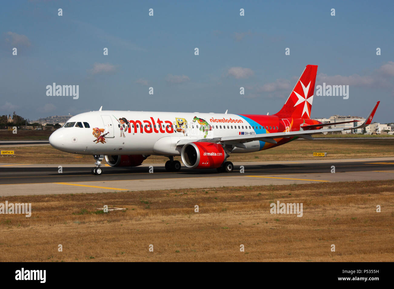 Air Malta Airbus A320neo commercial jet plane taxiing for departure from Malta. Advanced technology in modern civil aviation. Stock Photo