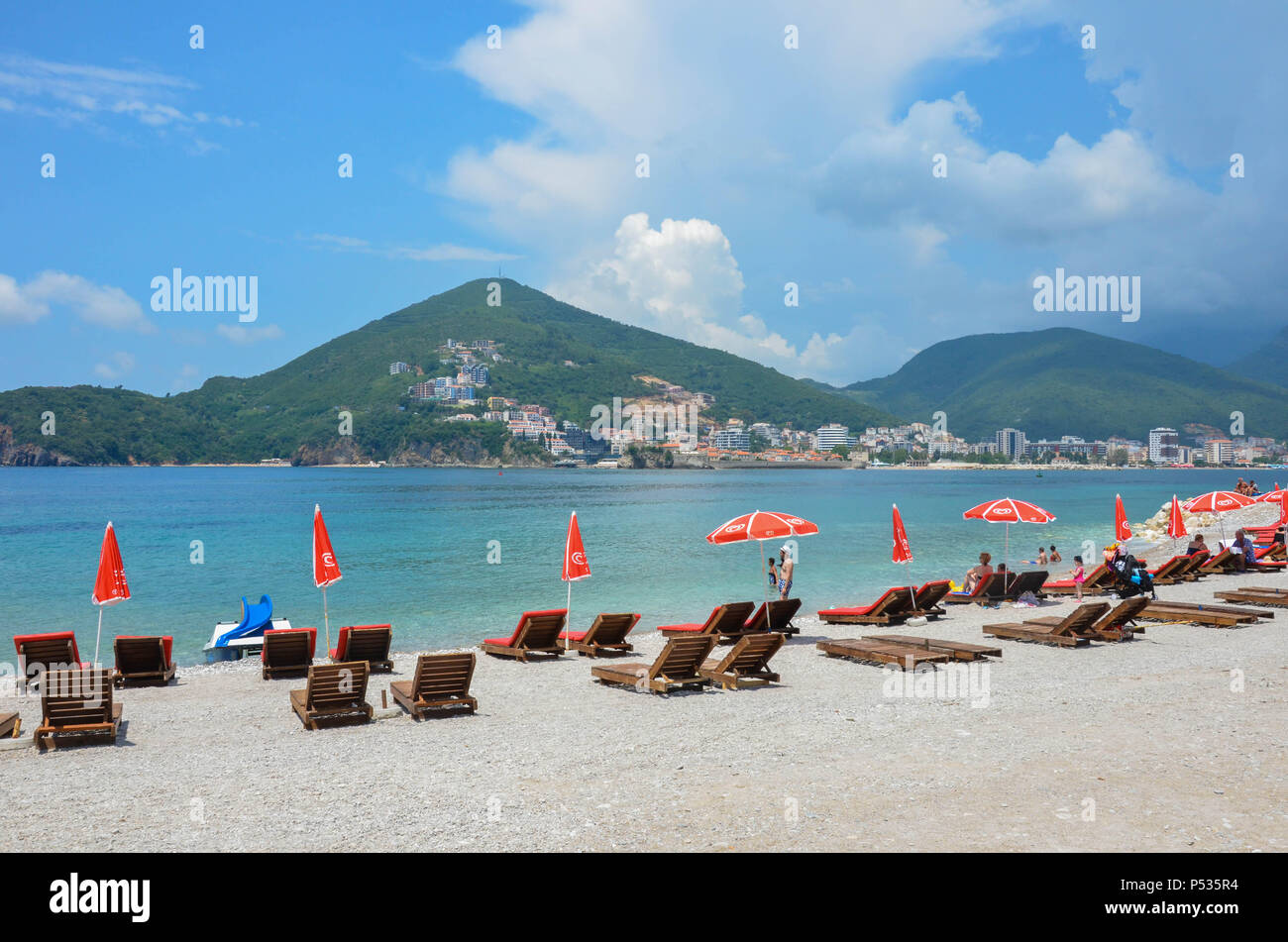 Beach on Sveti Nikola Island (known as 'Hawaii' or 'Školj'), Budva, Montenegro, Adriatic Coast, Balkans, May 2018 Stock Photo