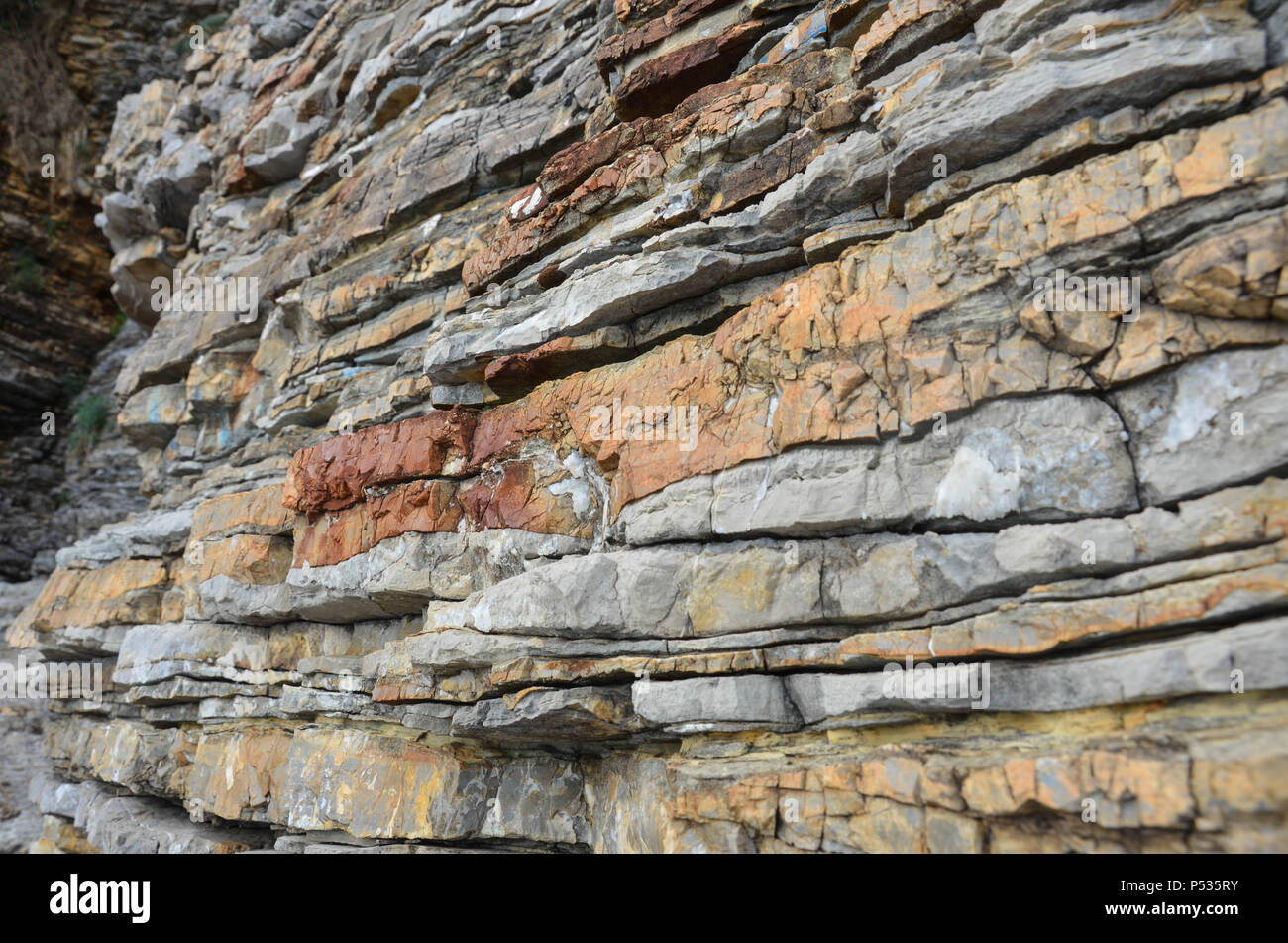 Rock formations near Mogren Beach, Old Town (Stari Grad), Budva, Montenegro, Adriatic Coast, Balkans, May 2018 Stock Photo