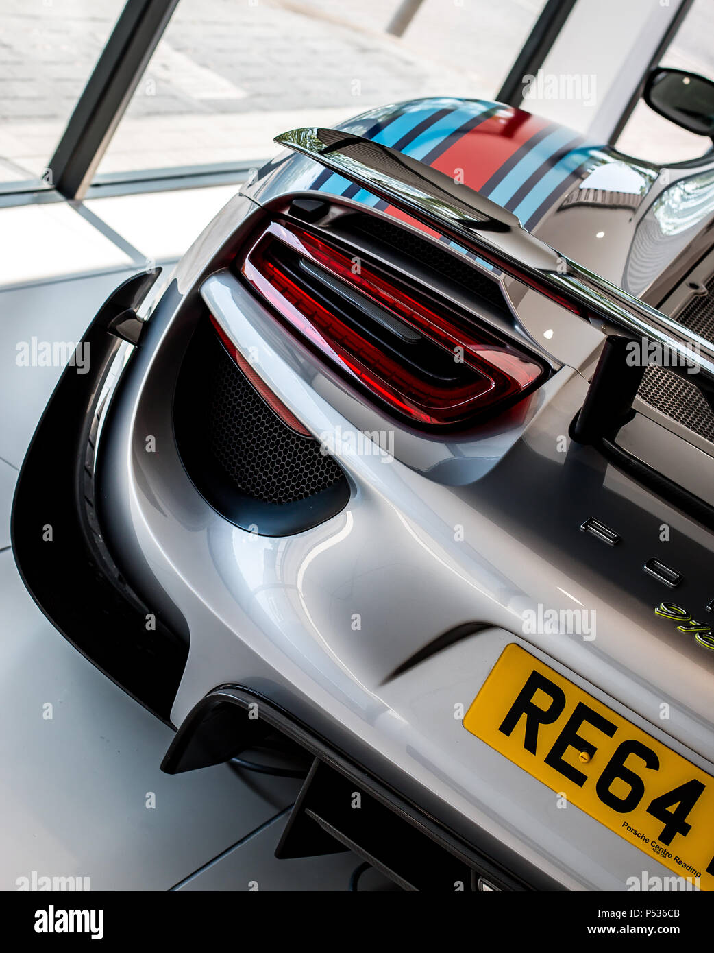 The back of a modern Porsche 918 Hypercar Stock Photo