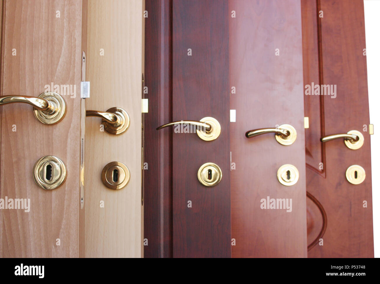 Wooden interior door with handle Stock Photo - Alamy