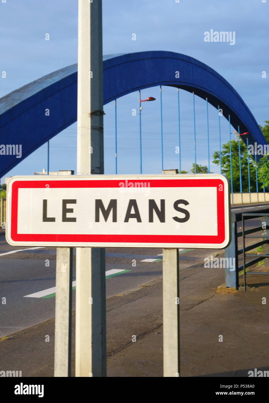 Town sign for Le Mans, the traditional home for the 24 hour Le Mans Race Stock Photo