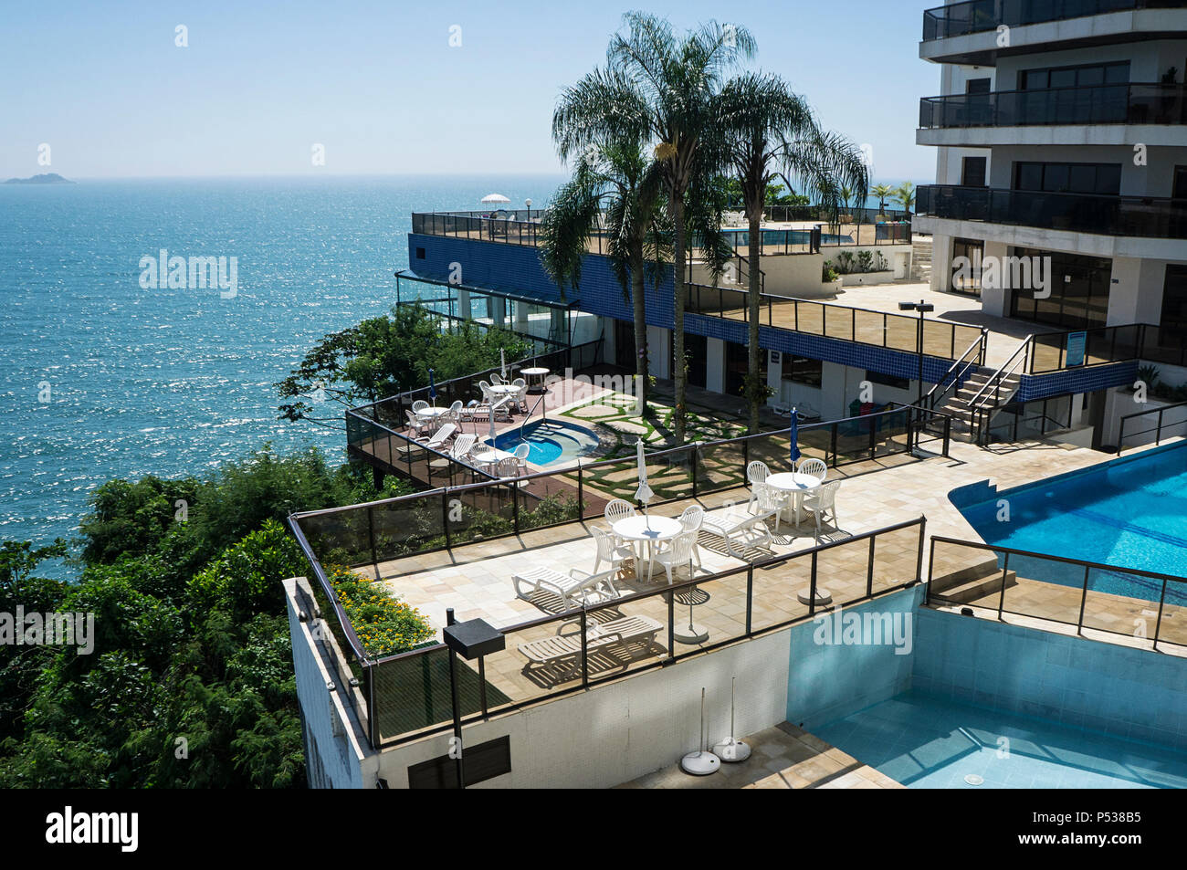 city Guaruja Brazil ocean view apartment pool balcony outdoors Stock