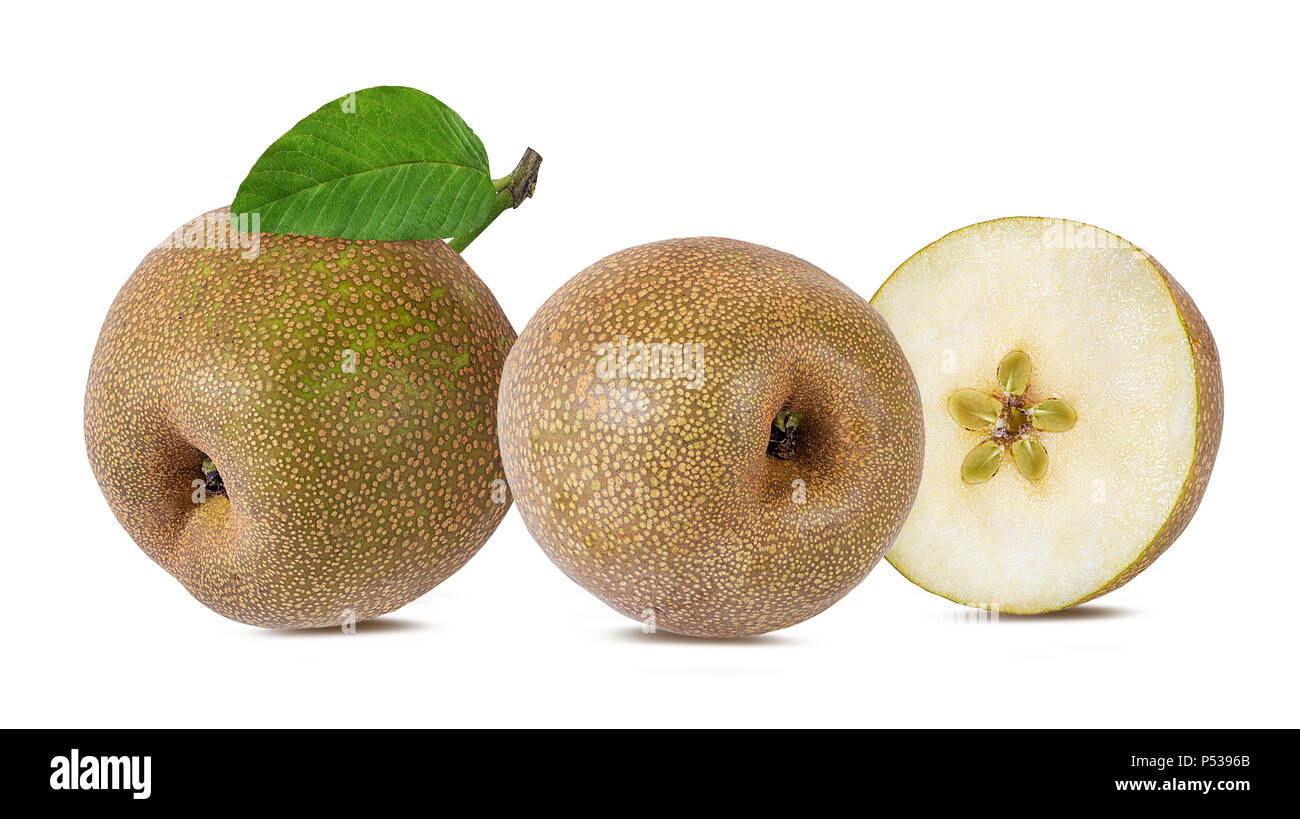 Asian pear(Pyrus pyrifolia) isolated on white background. Stock Photo