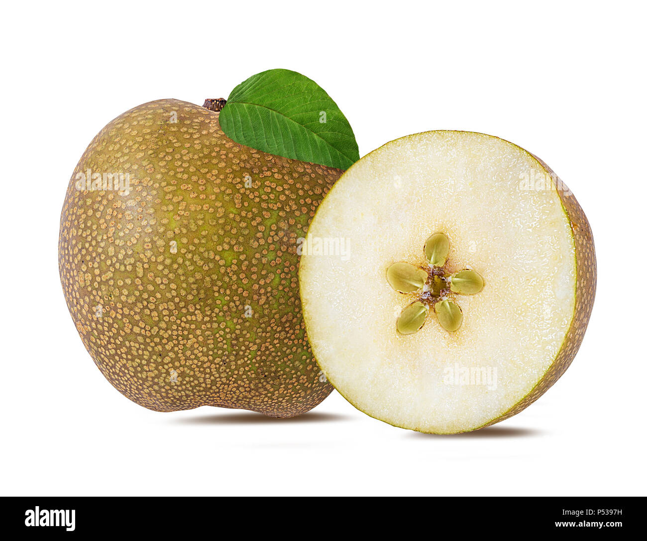 Asian pear(Pyrus pyrifolia) isolated on white background. Stock Photo