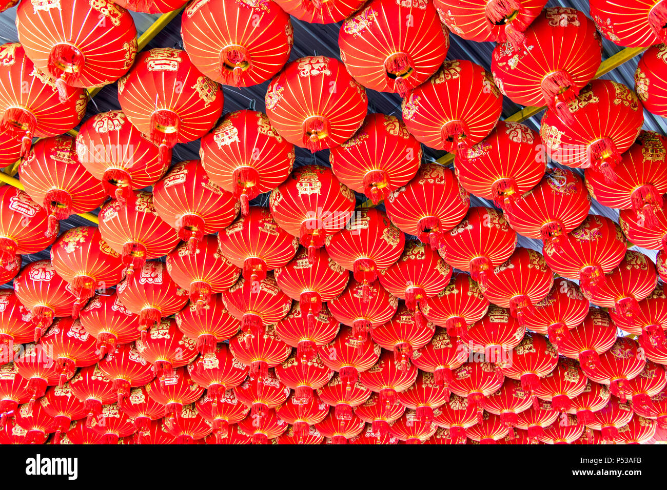 Red Decorative Lanterns Hang On The Ceiling Series Of Traditional