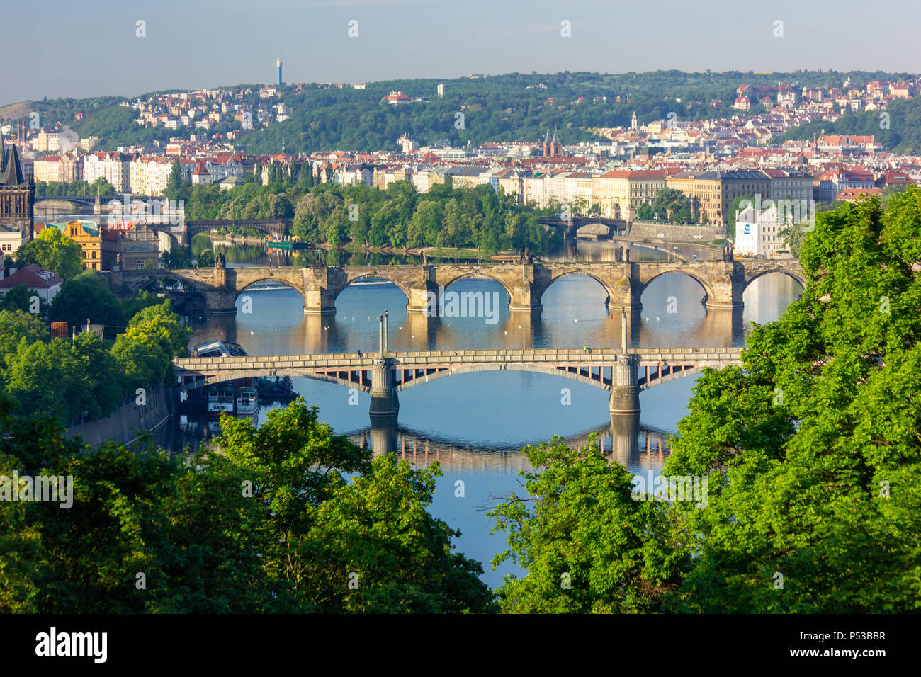 Bridges over the Vltava river in Prague, Czech Republic Stock Photo