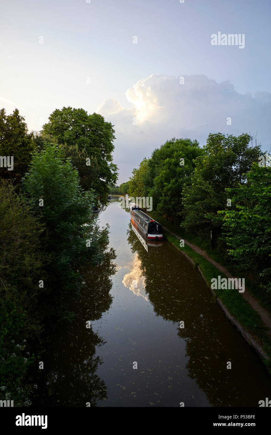 Evening light at Barbridge on the Shropshire Union canal with moored up boats Stock Photo