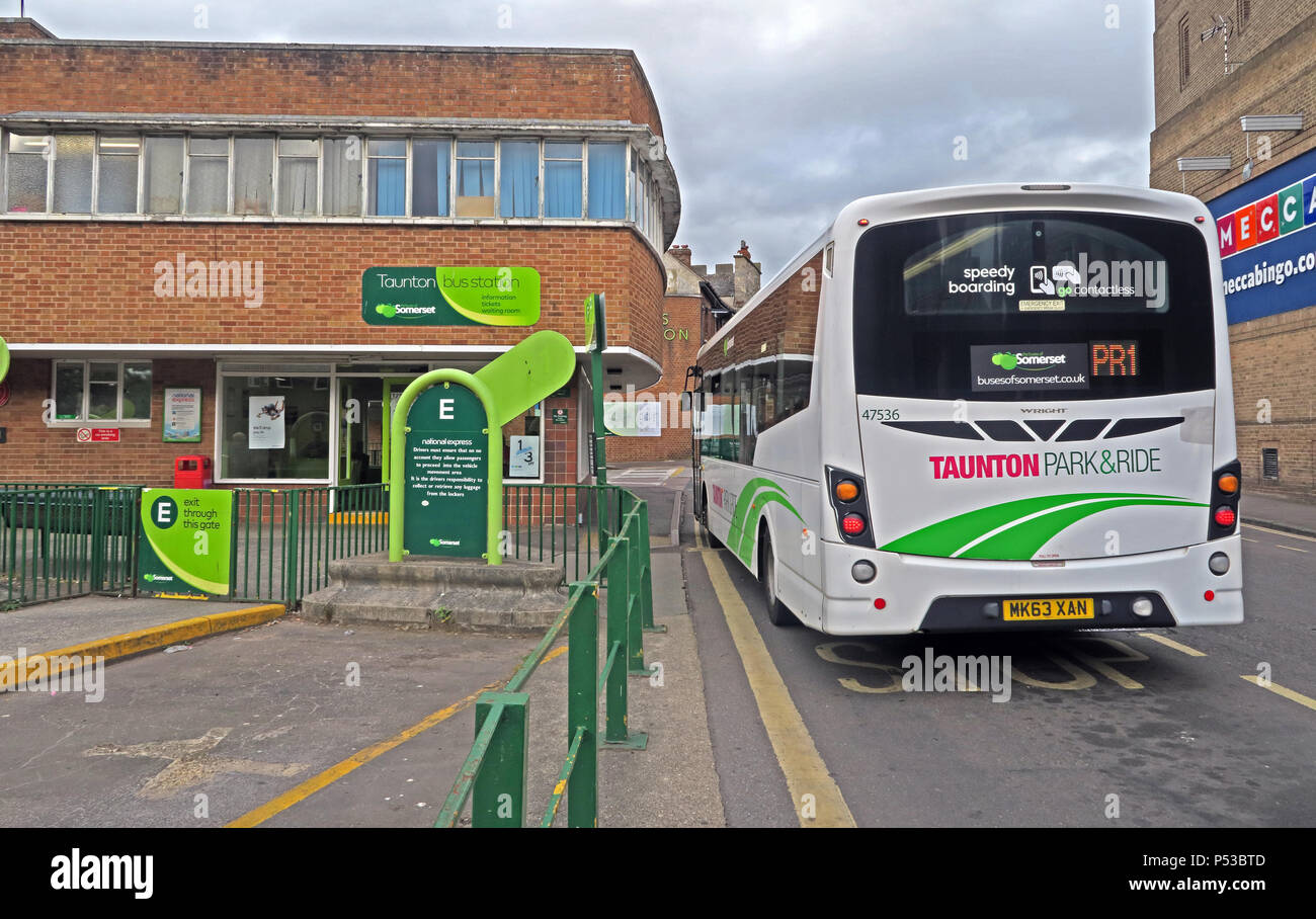 Taunton Bus station, First Bus, 2 Tower street, Somerset, South West England, UK,TA1 4AF Stock Photo