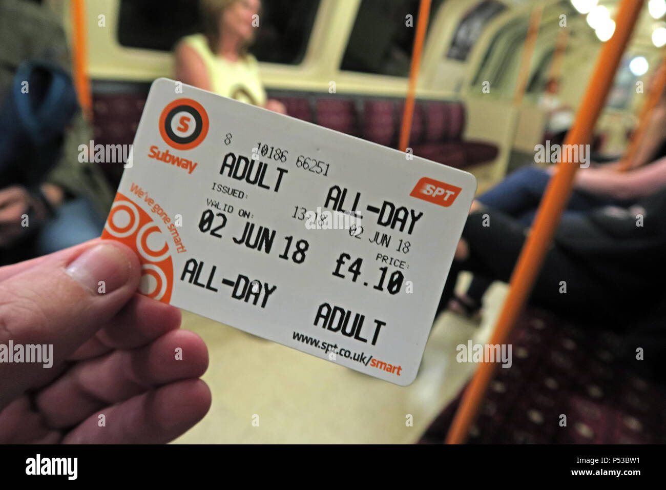 Glasgow subway All Day Smartcard, SPT underground railway, city centre train / railway, Strathclyde, Scotland, UK Stock Photo
