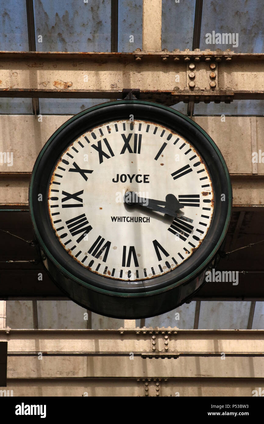 View of the famous station clock at Carnforth railway station that