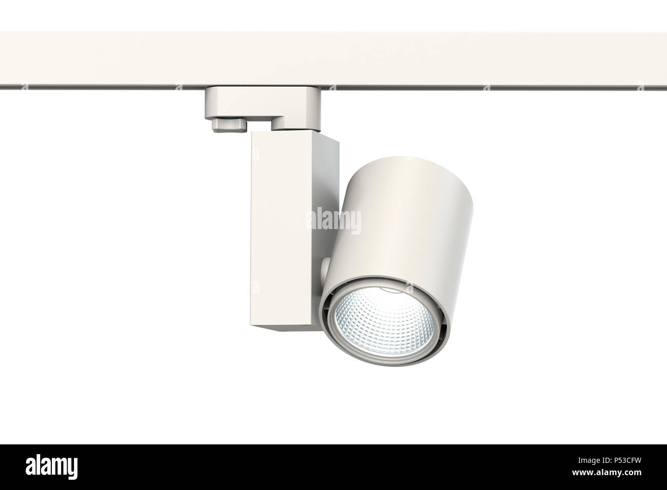 Lamp LED white Track light for lighting of exhibition spaces and shops.  White lamp on white background for catalog. New technologies. IT  technology. 3 Stock Photo - Alamy