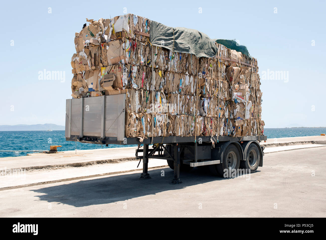 A view of a truck with recycled papers and cardboards in the customs of Kos,  Greece Stock Photo - Alamy