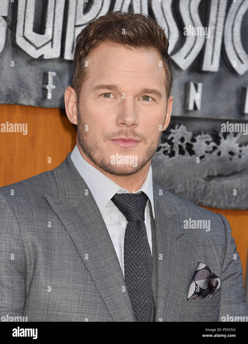 CHRIS PRATT US film actor  attends the premiere of Universal Pictures and Amblin Entertainment's 'Jurassic World: Fallen Kingdom' at Walt Disney Concert Hall on June 12, 2018 in Los Angeles, California. Photo: Jeffrey Mayer Stock Photo