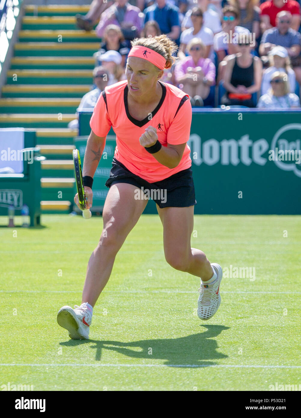 Svetlana Kuznetsova of Russia celebrates a point in her win over Maria Sakkari of Greece during the Nature Valley International tennis tournament at Devonshire Park in Eastbourne East Sussex UK. 24 June 2018 Stock Photo