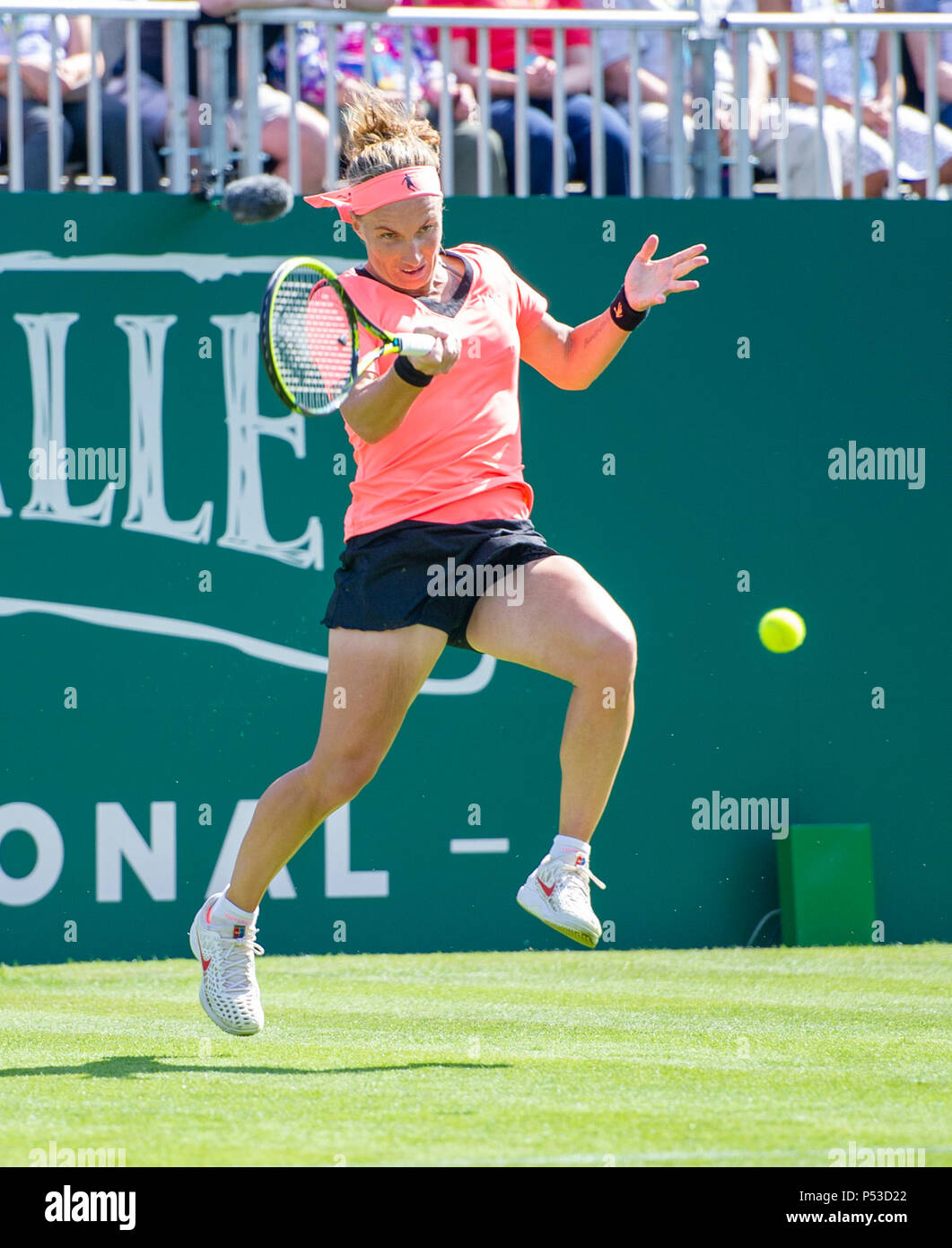 Svetlana Kuznetsova of Russia plays a shot against Maria Sakkari of Greece during the Nature Valley International tennis tournament at Devonshire Park in Eastbourne East Sussex UK. 24 June 2018 Stock Photo