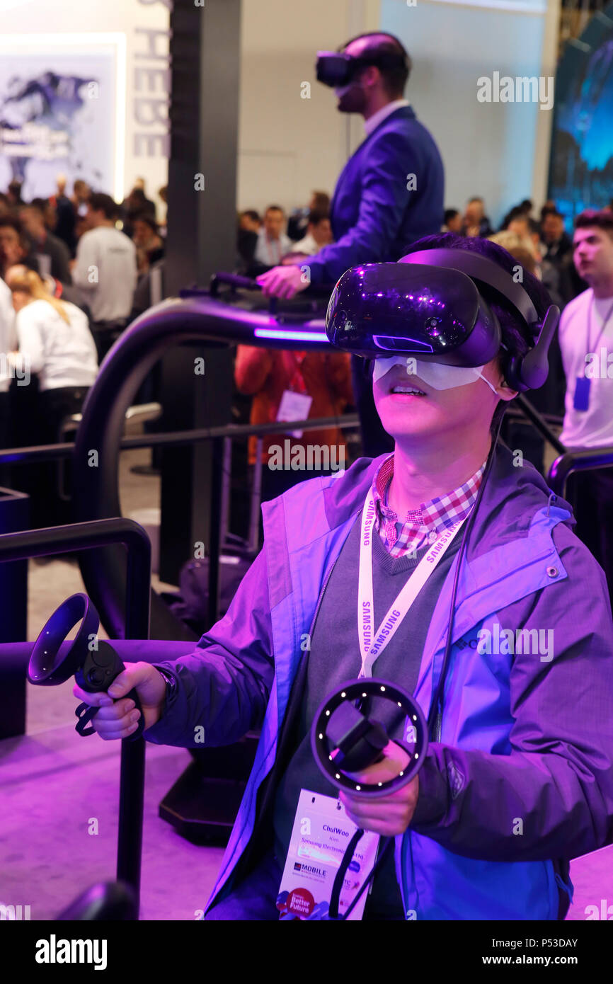 Barcelona,   Spain - Virtual Reality at the Mobile World Congress MWC in Barcelona Stock Photo