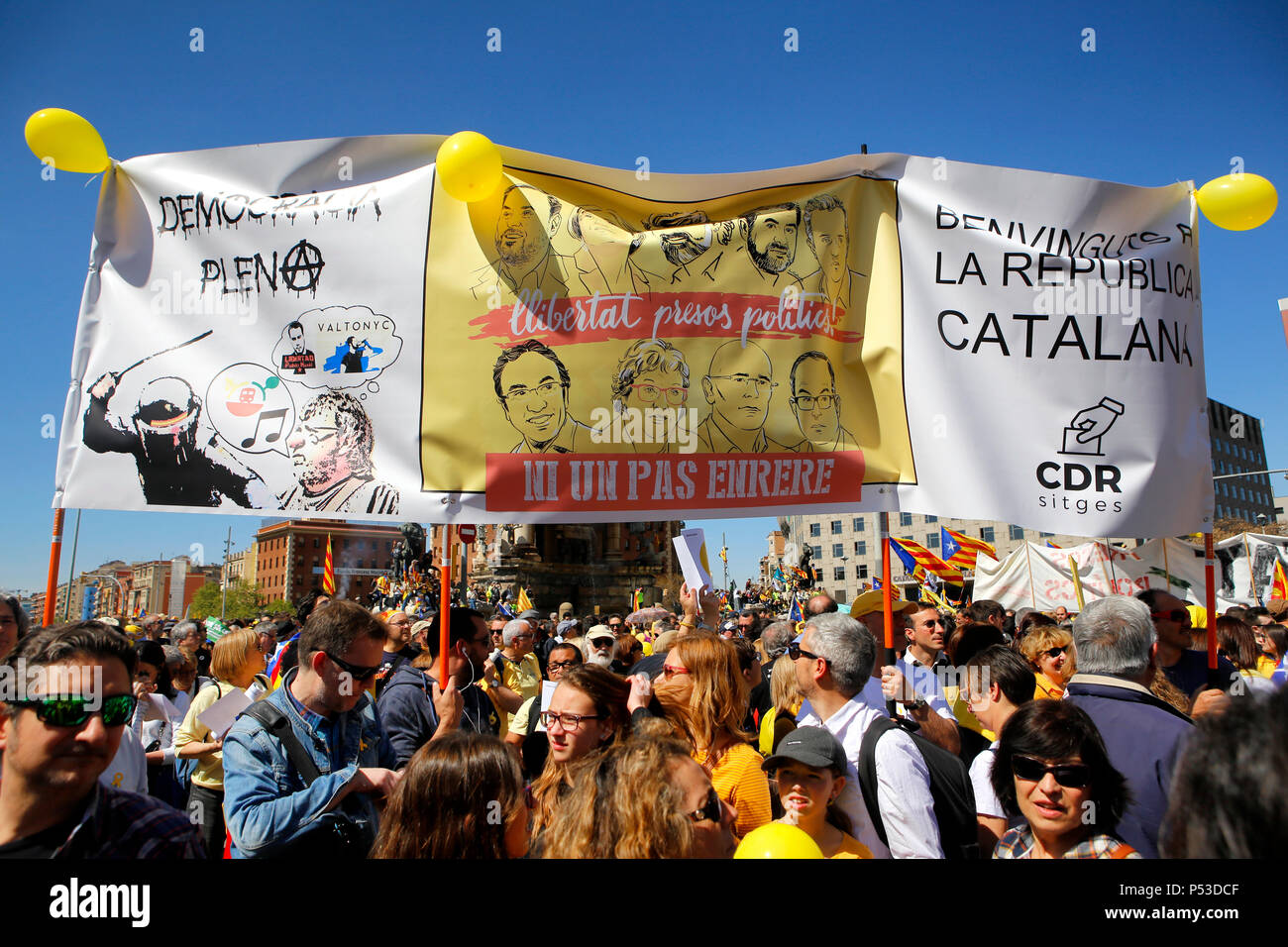 Barcelona,   Spain - More than half a million people in a peaceful demonstration for the independence of Catalonia Stock Photo
