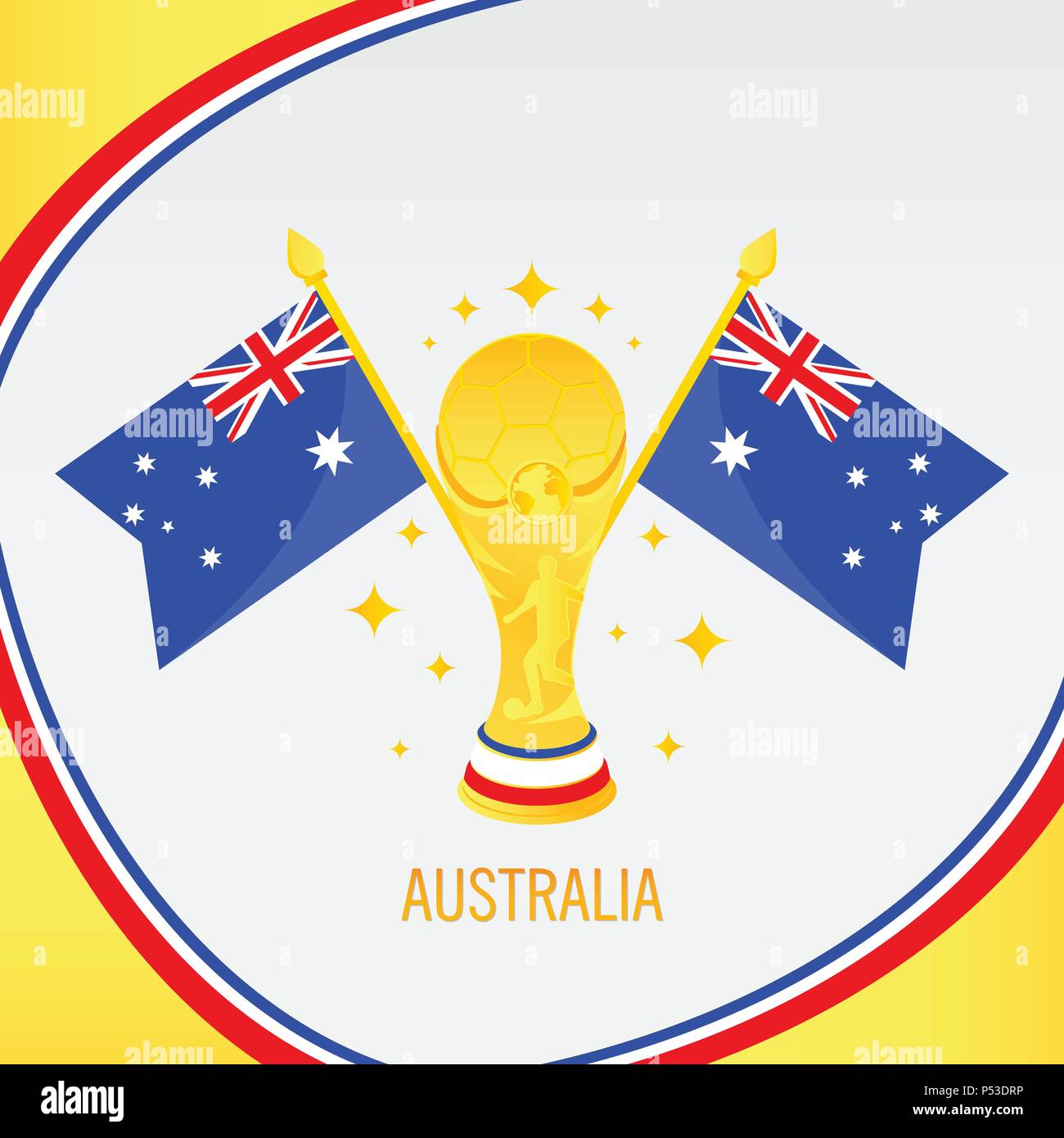Australia Football Champion 2018 - Flag and Golden Trophy / Cup Stock Vector