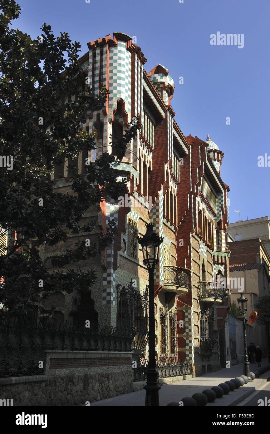 Casa Vicens (1883-1888), arquitecte Antoni Gaudí, C. de les Carolines 22, Barcelona. Stock Photo