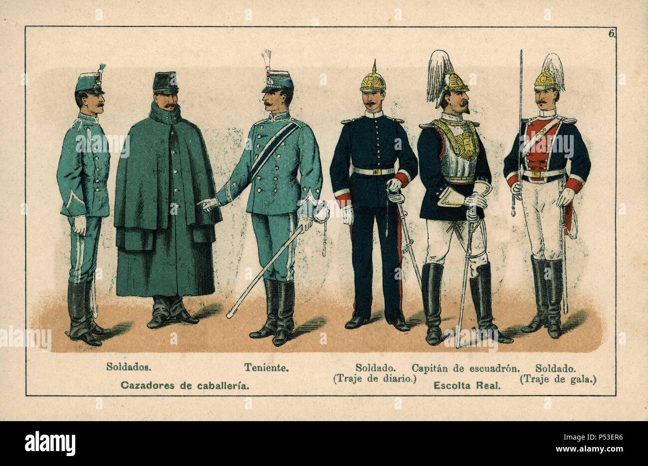 leninismo medias Ideal Uniformes del Ejército español. Año 1888. Cazadores de Caballería y escolta  Real Stock Photo - Alamy