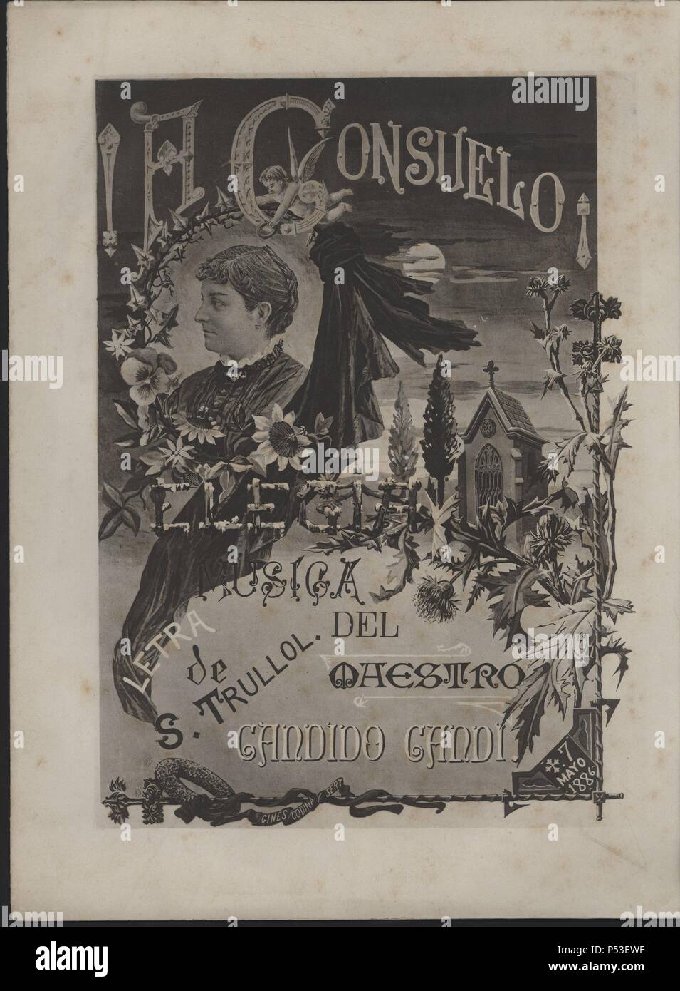 España. Portada de la partitura  !A Consuelo¡, elegia del maestro Cándido Candi. Editada en Barcelona en 1886. Stock Photo