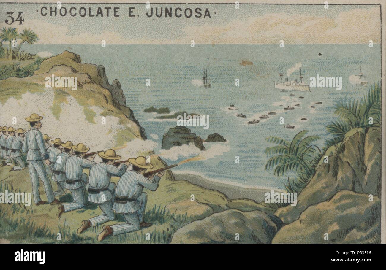 Guerra de Cuba (1896-1898). Intento de desembarco yankee en Caimanera. Stock Photo